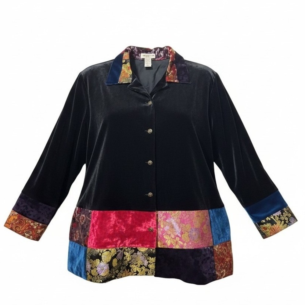 Notations Patchwork Velvet Women's 1X Whimsygoth Artsy Eclectic Bohemian Jacket